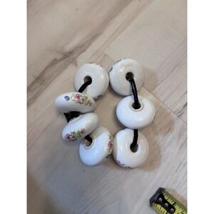 Vintage Porcelain Door Knobs‎ White With Floral Painted Design Set Of 7